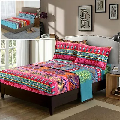 $38.99 • Buy Mandala Fitted Sheet+Flat Sheet+Pillowcases Set Double/Queen/King Size Bedding