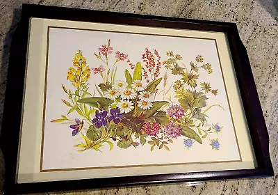 Vintage Botanical Floral Motif Wood Handle Tray Wall Art Signed UBand. Daisies • $12