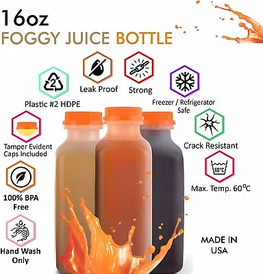 30 Pack Empty Translucent Plastic Juice Bottles With Tamper Evident Caps 16 Oz. • £38.50