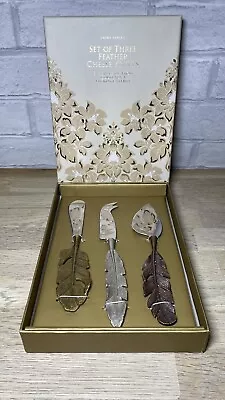 Laura Ashley Set Of 3 Feather Cheese Knives Boxed New • £29.99