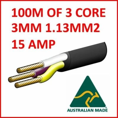 $249.99 • Buy 100M OF 3 CORE 1.13mm2 15AMP WIRE CABLE TRUCK TRAILER BOAT CAR WIRING LED LIGHT