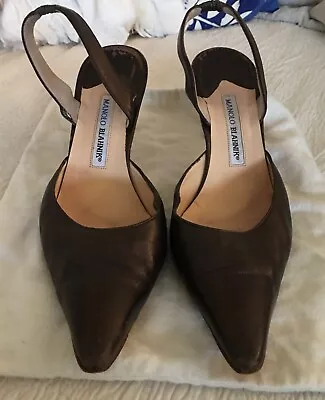 Manolo Blahnik Copper Leather Point Toe Slingback Heels Size 42. Made In Italy • $2.75