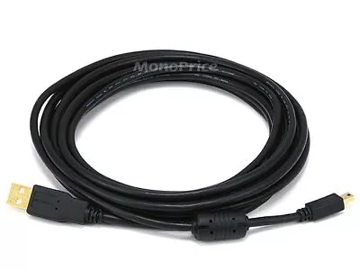 Monoprice USB-A To Mini-B 2.0 Cable - 5-Pin 28/24AWG Gold Plated Black 15ft • $6.15