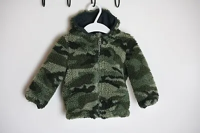 BABY GAP 6-12M Baby Boys Camo Print Hooded SHERPA Jacket Used Great Condition • $14.99