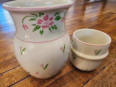 Vintage Ceramic Floral Teleflora Inc Water Bedside Carafe And Cup - Tulips • $14.98