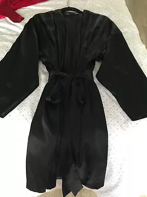 Marks & Spencer Black Satin Style Dressing Gown  M&S Robe 12/14 • £12