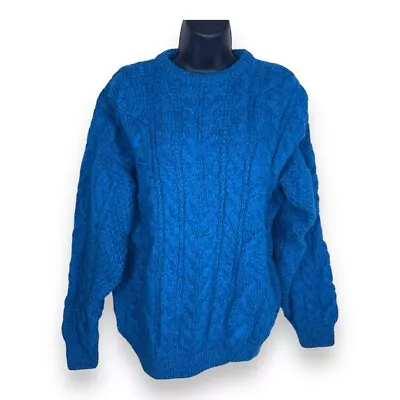 Vintage Blarney Teal Blue Wool Cable Knit Long Sleeve Sweater Irish • $44.99