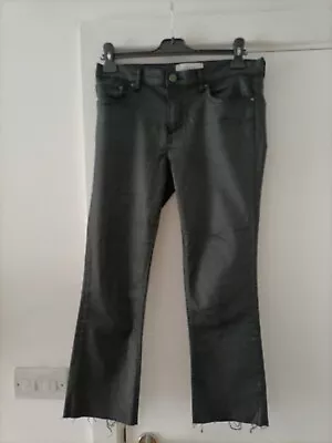 Zara Black Waxed Cropped Jeans UK  Size 10 Raw Edge Hems . • £8.50