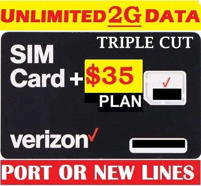 Verizon Wireless Sim Card 2G  Includes First Month $35 Plan With UNLIMITED Data • $19.77