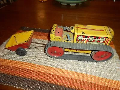 Vintage Marx Wind-up Tin Caterpillar Tractor / Bulldozer With Trailer • $135