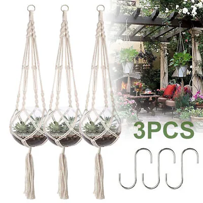 3Pcs Macrame Plant Hanger Garden Indoor Hanging Planter Basket Rope Pot Holder • £8.59