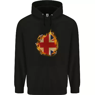 Union Jack Flag Fire Effect Great Britain Mens 80% Cotton Hoodie • £24.99