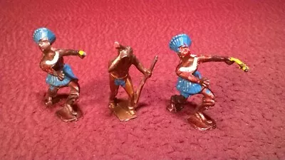 Vintage Cast Metal 3 Figures - Indian Native Warriors - ? J Hill Co - Britains ? • $12.95