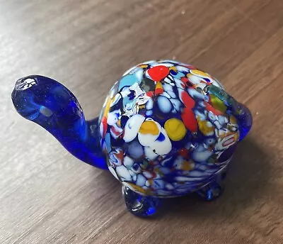 Attractive Millefiori Art Glass Turtle ?Murano Cobalt Blue/Multicoloured • £10