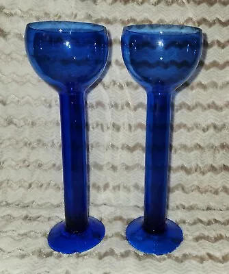 PAIR OF COBALT BLUE VASES/ Floating Or Taper Candle Holder  10 1/2”TALL 3.75”TOP • $20