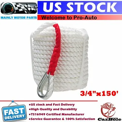 3/4 X150' Twisted Three Strand Boat Anchor Mooring Rope Line With Thimble ABS US • $66.92