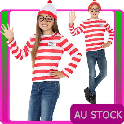 Licensed Child Girls Boys Wheres Wally Waldo Costume Book Week Kids Teen T-Shirt • $35.14