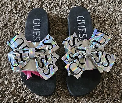 Guess Womens Sandals Slides Shoes Size 7M Tuta Bowtie Flats Black/Silver NEW • $9.99