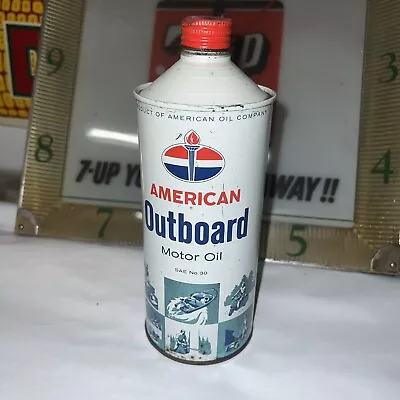 Vtg American Outboard Motor Oil Can 1 QT Quart SAE 30 2/4 Cycle Engine Boat #2 • £29.14