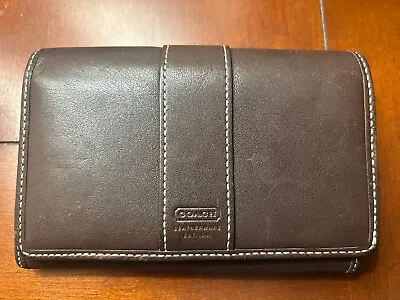 Coach Vintage Brown Leather Wallet Bifold Coins Card Bills Snap Zip Closure • $34