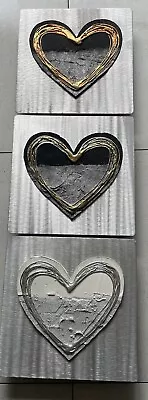 Silver Wall Art  Hearts Set Of Three  Copper And Brass. Excellent Condition • £39.99