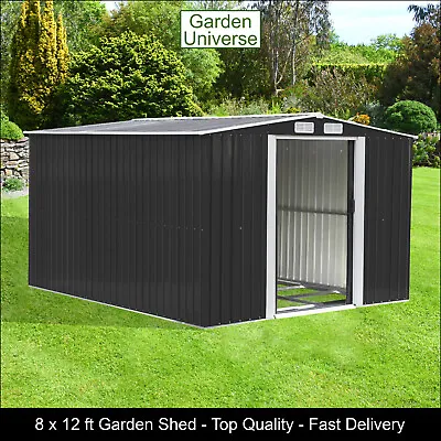 Garden Shed Metal Storage Grey Garden Universe 8'x12' Inc Base Frame GS8-12AN • £429.99