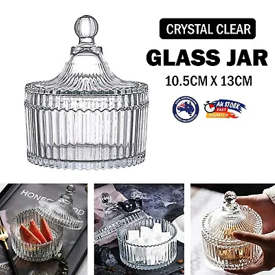 Ribbed Carousel Glass Jar Crystal Clear Lid Wedding Candle Large Candy Food Jar • $10.70