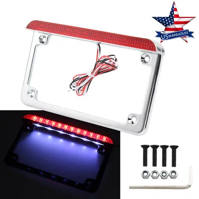 Chrome Motorcycle LED License Plate Frame Holder Tail Brake Light Universal 12V • $21.99