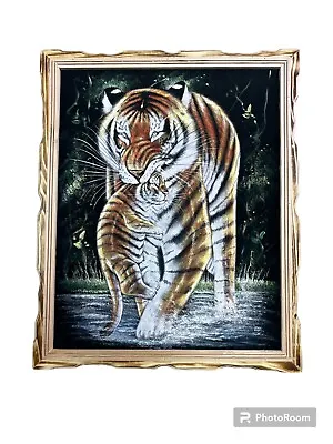 Tiger Painting hand Painted Velvet Painting18  By 22 W Frame Cub • $48