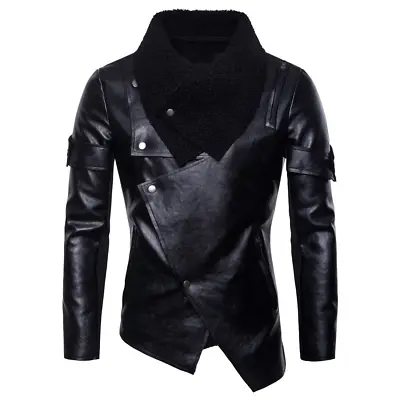 Mens Casual Slim Motorcycle Faux Leather Jackets Personality Irregular Punk Coat • $74.79