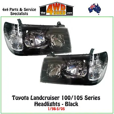$439 • Buy Headlights BLACK PAIR Fit Toyota Landcruiser 100/105 Series FZJ HZJ HDJ UZJ