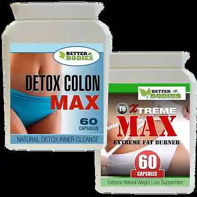 60 Xtreme Max Fat Burners & 60 Detox Colon Cleanse Weight Loss Slimming Pills • £10.98