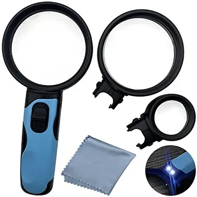 Magnifying Glass With Bright LED Lights-2.5X5X16X Illuminated 3 Lens Set • $9.95