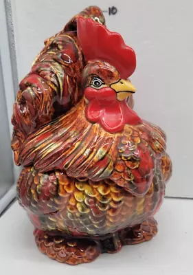 Chicken Hen Rooster Cookie Jar Vintage Atlantic Mold Hand Painted Ceramic  • $34