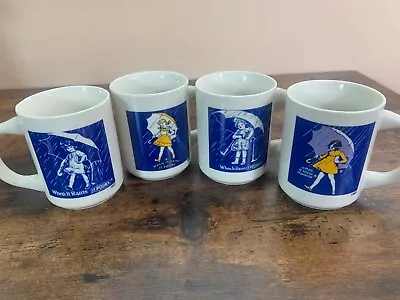 Vintage Morton Salt Girl Coffee Cups Mugs Set Of 4 ( 1914 1921 1956 1968) • $19.99