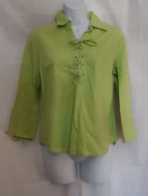 Milano Light Green Linen Blend Lace Up Neck & Sleeves Blouse Size M • £8.75