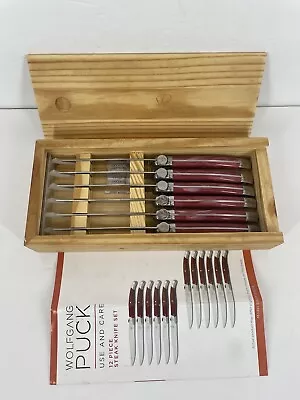 Wolfgang Puck 6pc 4.5  Steel Steak Knife Set Wood Storage Box Red • $25.56