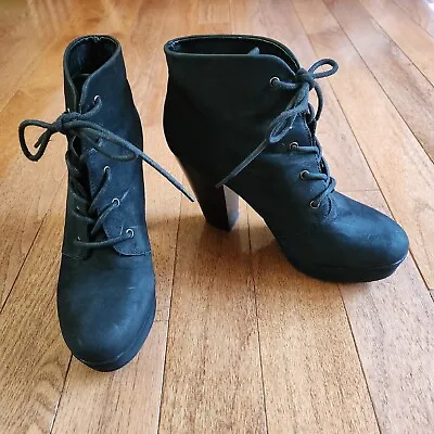 Mossimo Supply Womens Sz 9.5 Black Platform Ankle Boots Lace-up 4.5  Heel Preown • $14.99