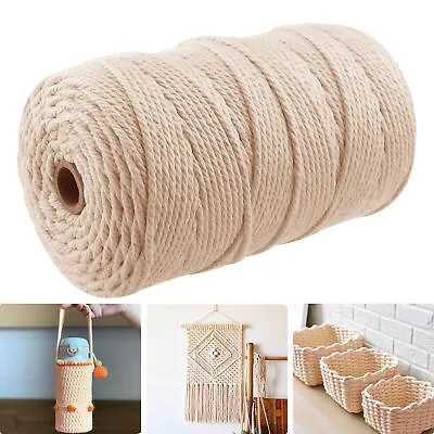 200m 3mm 100% Natural Beige Cotton Twisted Cord Craft Macrame Artisan String UK • £6.40