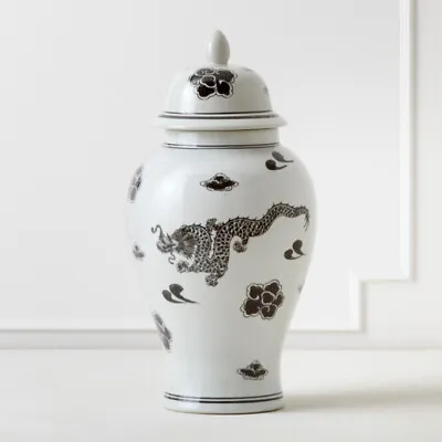 Z Gallerie Ceramic Black And White Dragon Ginger Jar • $249.99