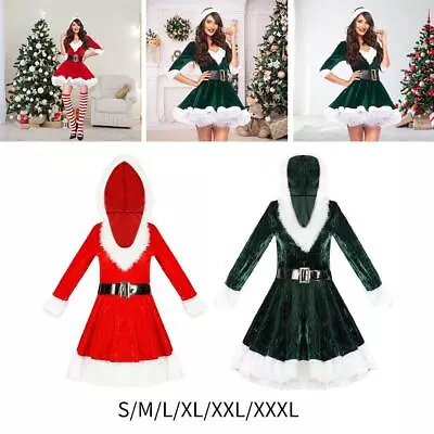 Women's Miss Santa Suit Hooded Dress Hoodie Outfits Christmas Sweetie With Belt • £25.55