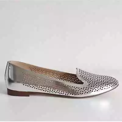 J. Crew Cleo Perforated Mirror Metallic Loafers In Silver Sz 8.5 • $50