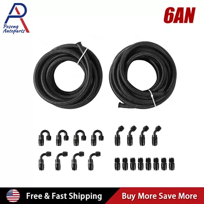 AN6 6AN Nylon Stainless Steel Braided Fuel Hose Fuel Adapter Kit Oil Line 33FT • $82.50