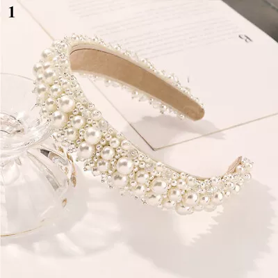 £7.19 • Buy Women Full Pearl Wide Headband Hairband Hoop Fake Bead Padded Hair Accessories