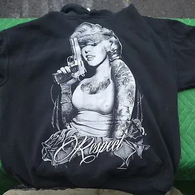 Marilyn Monroe RESPECT Hooded Sweat Shirt Medium Gangster W/ Tattoos Gun • $20