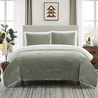 Geniospin King Size Comforter Set Sage Green Ultra-Soft Microplush Sherpa Fleec • $68.28