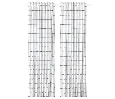 Ikea ROSALILL Curtains 1 Pair White/ Blue 145 X 250 Cm 2 Panel Drop Curtain • £13.99