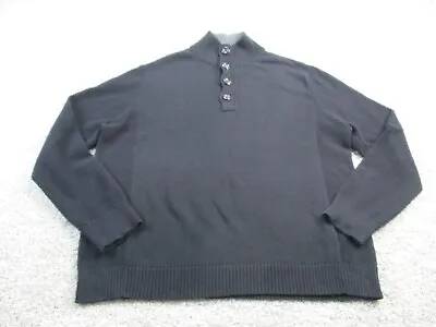 Carbon 2 Cobalt Sweater Mens Black Cotton Cashmere Pullover Henley Mock XXL 2XL • $19.52