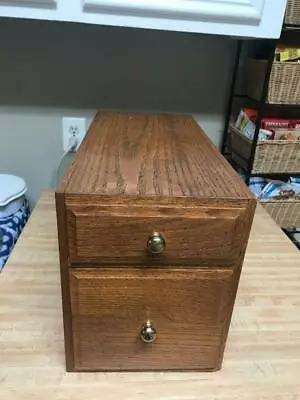 Beautiful Oak 2 Drawer Secretary Brass Knobs 17  Long X 10  High X 8  Wide • $65