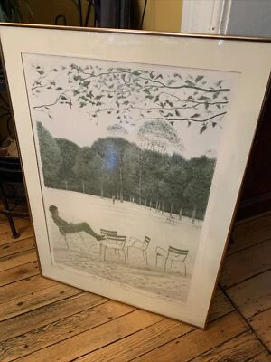 $400 • Buy Harold Altman 1978 Lithograph Signed 128/185 “Man With Five Chairs” Paris Park